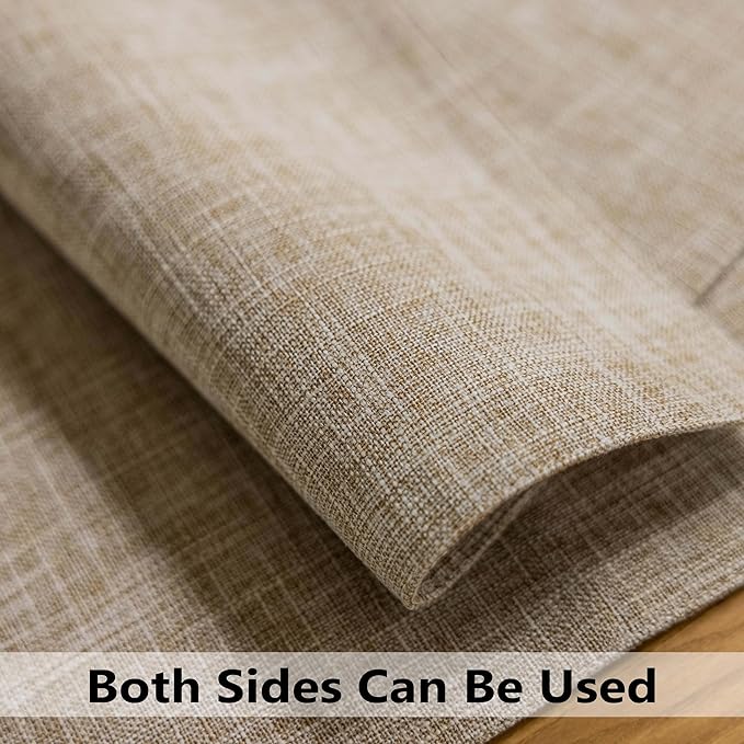 Demetex Linen Textured Placemats Set of 8 Farmhouse Table Place Mats Wipeable Heat Resistsnt Placemat for Dining Room Kitchen Restaurant, 13x19 inch, Burlap