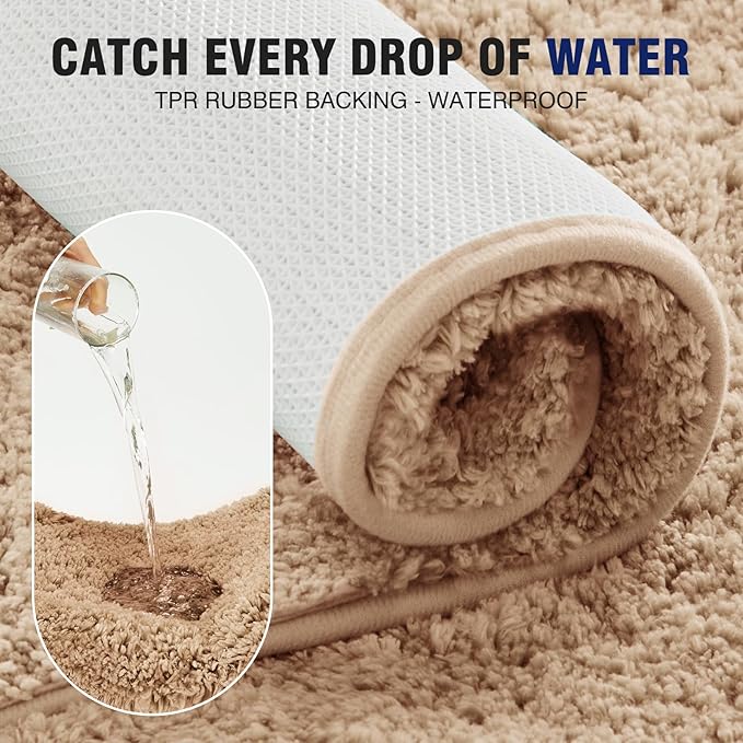 TECHMILLY U Shaped Super Soft Shaggy Bathroom Rugs, Absorbent Thick Non Slip Microfiber Toilet Rugs, Quick Dry Machine Washable Bath Mat for Bathroom Floor, Bathtub and Shower 24"x20"