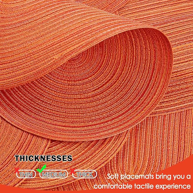 Noctiflorous Oval Braided Placemats Set of 6 Woven 12x18 Inch Non Slip Washable Heat Resistant Place Mats Tablemats for Dining Kitchen Party Daily Table Decor Dinner Mats (Fall Orange, 6)