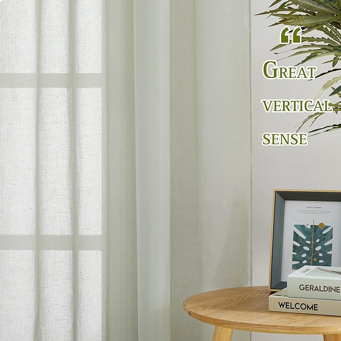 NICETOWN Linen Sheer Curtains Flax Textured, Grommet Top Casual Thick Semitransparent Flax Sheer Privacy Window Treatment for Loft/Apartment, Sage Green, W52 x L63, Sold by 2 Panels