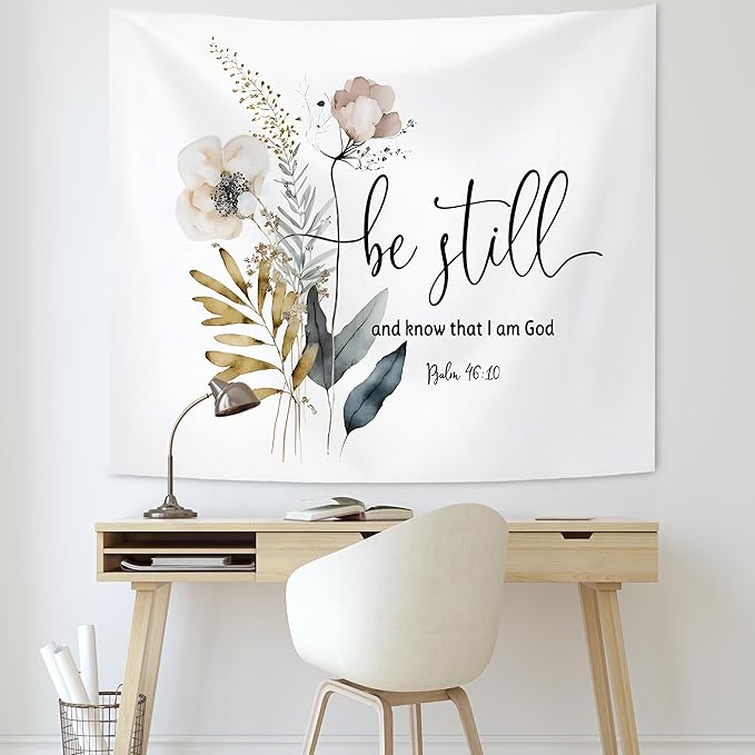 KAIOUS Bible Verse Christian Tapestry,Be Still and Know That I Am God Christian Bible Scripture Tapestry Wall Hanging Art Aesthetic Decor for Bedroom Living Room Dorm Bed Women Men 50x58 Inches