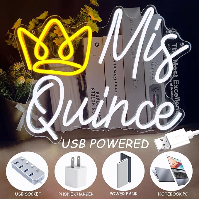 Mis Quince Neon Sign, LED Mis Quinceanera Neon Sign with Crown, Dimmable Mis Xv Neon Sign Light, Mis 15 Años Letrero Quinceanera Decorations for 15th Birthday Party Girl Kid Christmas Wall Decor