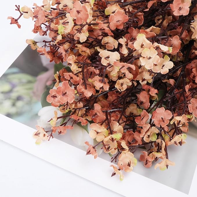 AILANDA 12PCS Babys Breath Artificial Flowers Fall Faux Gypsophila Bouquet Real Touch European Fake Silk Flowers Arrangements for Wedding Table Centerpiece Festival Vase Fall Decor (Dusty Pink+Khaki)