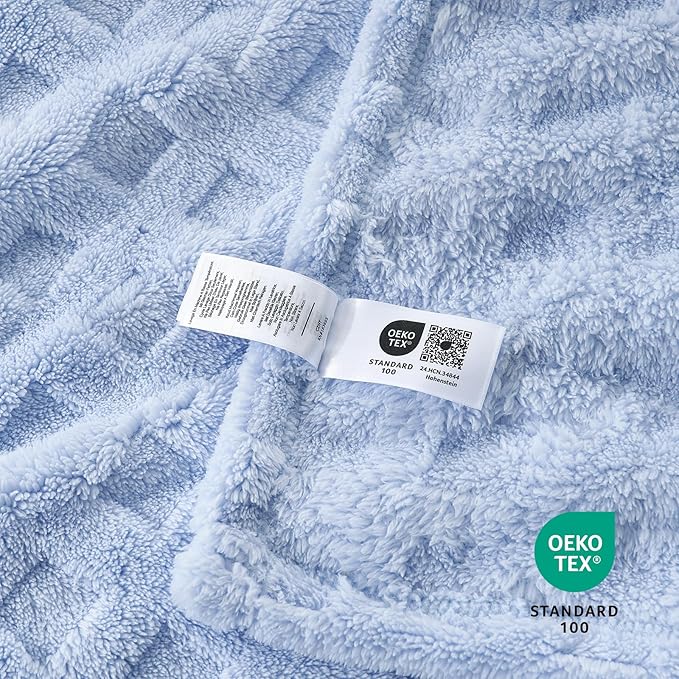 Cozy Bliss Soft King Size Waffle Blanket - Lightweight Cozy Blankets Gift for Women,Cute Checkered Throws Blanket for Bed, Couch and Sofa,Light Blue,108x90 Inches