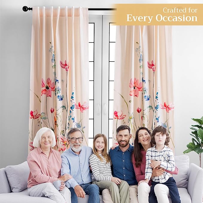 Maison d' Hermine Curtains for Living Room 100% Cotton 108 inch Length One Panel Light Filtering Curtains for Bedroom Windows with Rod and Loop Pockets Drapes (Delphinium Beige, 50" W x 108" L)