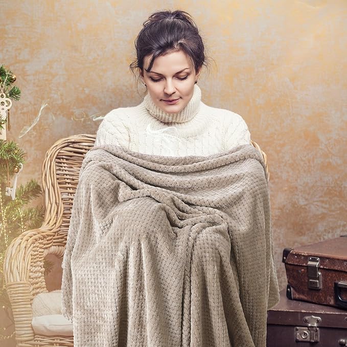 Newwiee 4 Pcs Flanne Fleece Throw Blanket for Bed Couch Large 3D Waffle Textured Soft Blanket Winter Warm Lightweight No Shedding No Pilling Decorative Throw, 50x60 Inch(Neutral Color)
