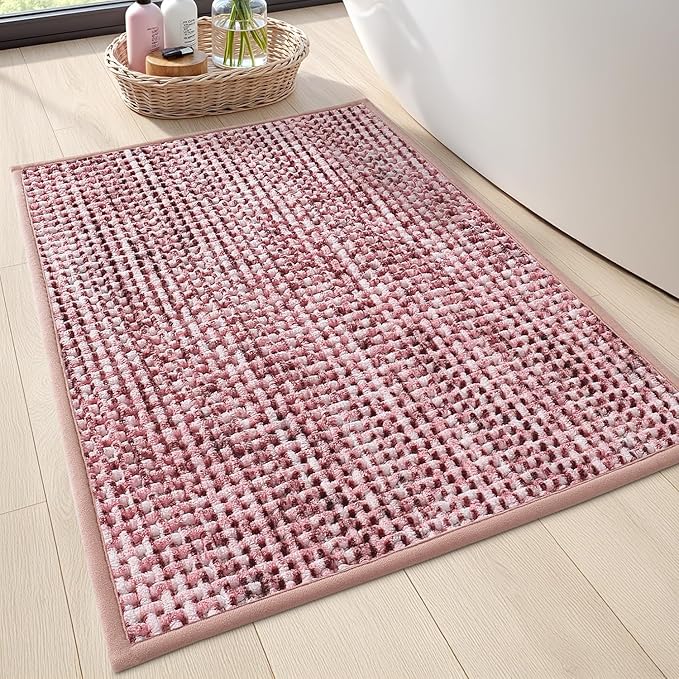 LUMI Chenille Bathroom Rugs, 16"x24" Extra Soft Non Slip Absorbent Bath Rugs, Washable Bath Mats for Bathroom Floor Tub and Shower, Red