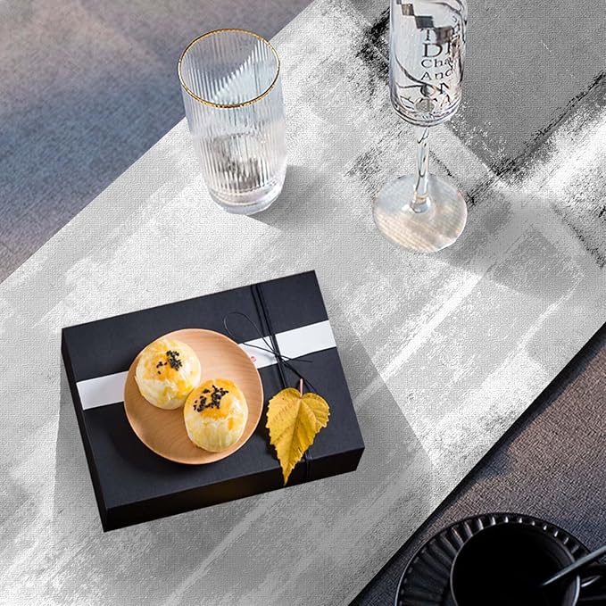 Mcalk Dark Grey Table Runner and Placemats Set of 6 Pieces, Grey Placemat, Cloth Place Mats Indoor for Kitchen, Washable Abstract Placemats Linen Material for Dining Table