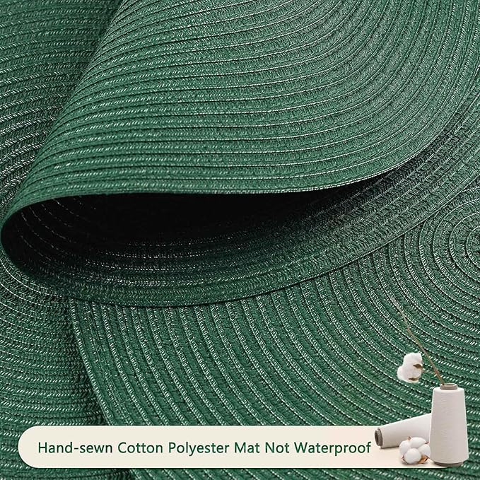 FunWheat Round Braided Placemats Set of 6 Place mats for Dining Tables Woven Heat Resistant Table Mats 15 inch (Dark Green)