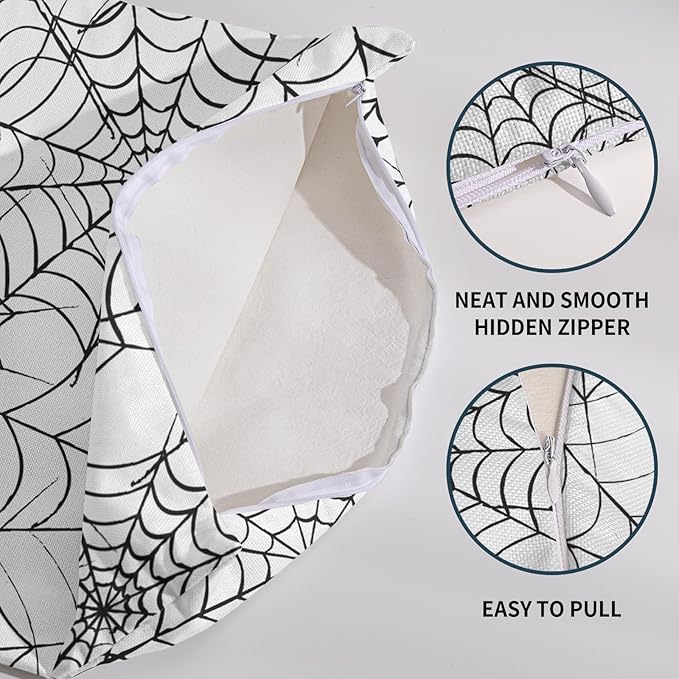 Halloween Spiderweb Pillow Covers 22x22 Set of 2 White Black Web Outdoor Decorative Throw Pillows Halloween Scary Themed Farmhouse Pillowcases Linen Cushion Case Decor for Home Sofa Couch Bed