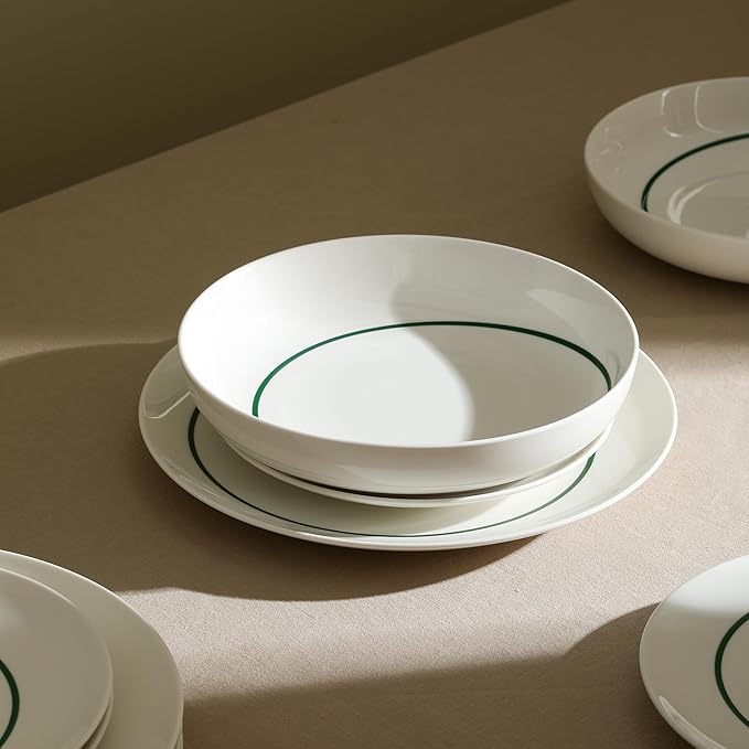 Stone Lain Luna 24-Piece Porcelain Dinnerware Set, Plates and Bowls Set, Dish Set for 8, Green