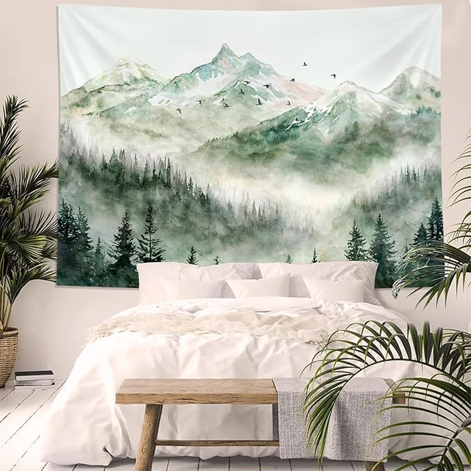 Kanuyee Mountain Tapestry Nature Landscape Wall Tapestry for Bedroom Mountain Watercolor tapestries Aesthetic Living Room Decor Nature2 60×80 Inches