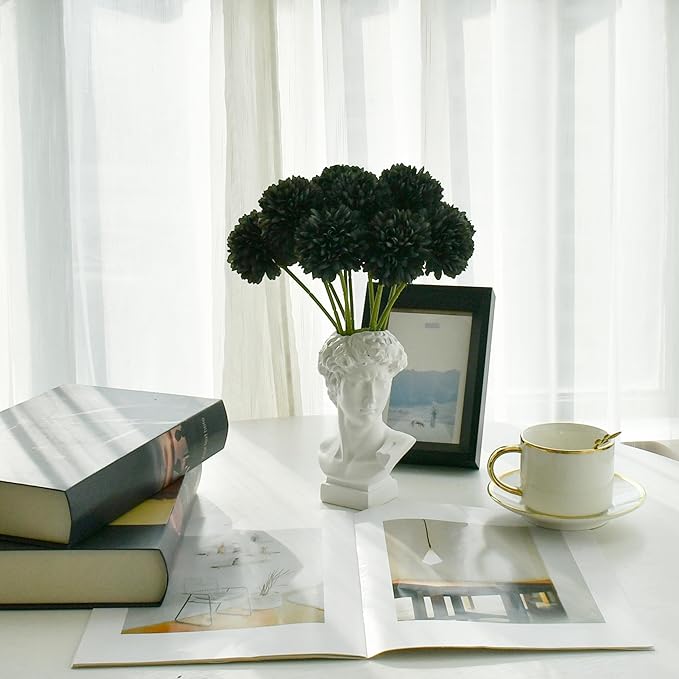 Mandy's Black Artificial Ball Chrysanthemum 12 Stems Faux Flowers with Bendable Stems for DIY Wedding Centerpiece Fall Decor Home Arrangements