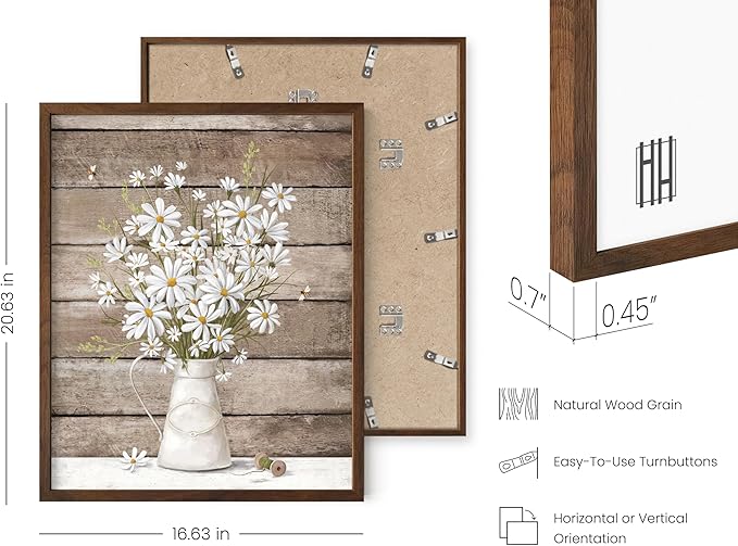 Haus and Hues Flower Wall Decor - Set of 4 Floral Wall Art, Floral Wall Decor, Flower Wall Art, Flower Painting with Frame, Floral Pictures Wall Decor, Flower Pictures Wall Decor (Walnut Frame, 16x20)