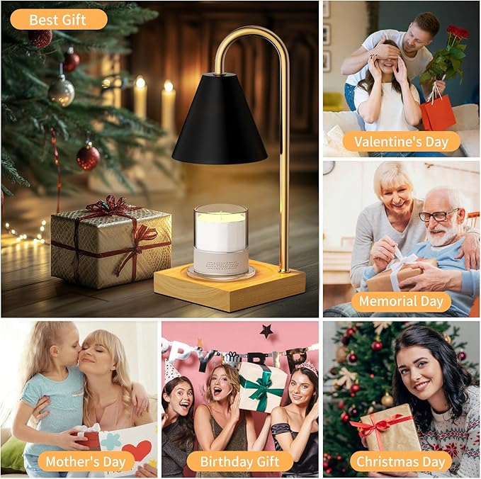 Candle Warmer Lamp, Electric Candle Lamp Warmer, House Warming Gifts New Home Bedroom Decor, Dimmable Wax Melt Warmer for Scented Wax with 2 Bulbs(Black)