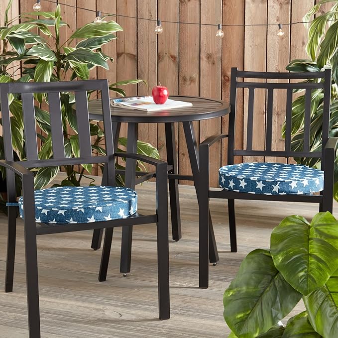 Greendale Home Fashions Outdoor 18-inch Round Reversible Seat Cushion, 2-Pack, Stars 2 Count