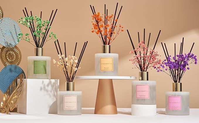 Cocorrína Reed Diffuser - Bamboo Stream Scented Diffuser with 8 Sticks Home Fragrance Reed Diffuser for Bathroom Shelf Decor