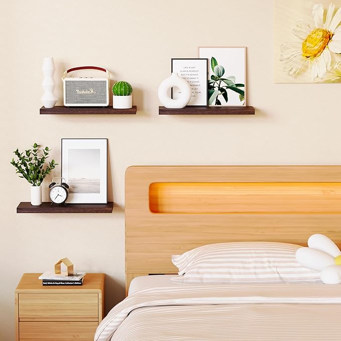 3 Packs Floating Shelves for Wall Storage Rustic Farmhouse Antique Vintage Retro Primitive Cottage Magnolia Southwest Western Fall Home Decor Mounted Living Room Bedroom Dorm Hanging Shelf Brown