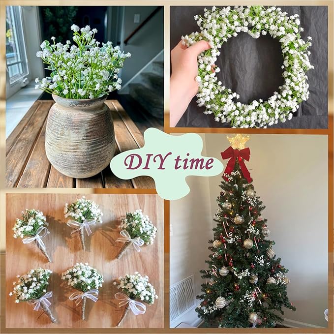 Babys Breath Artificial Flowers, 48Pcs Fake Baby Breath Flowers Artificial Bulk 11inch White Faux Gypsophila Real Touch Flowers for Outdoors Wedding DIY Bouquet Arrangement Home Garden Decor