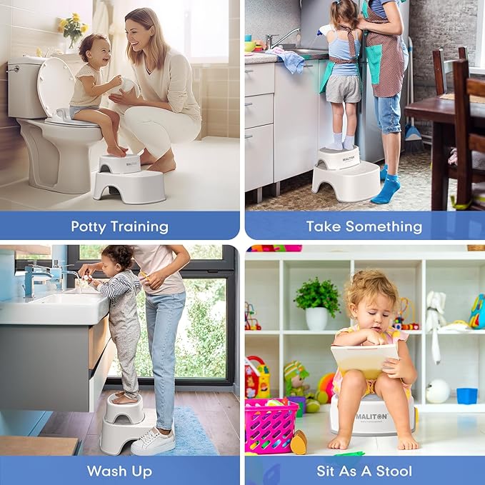 Maliton 2 Step Stool for Toddlers, Baby Kids Step Stool for Bathroom Sink, Anti-Slip Child Stool for Safety, Step Stool for Kids Toilet Potty Training, 2 Pack