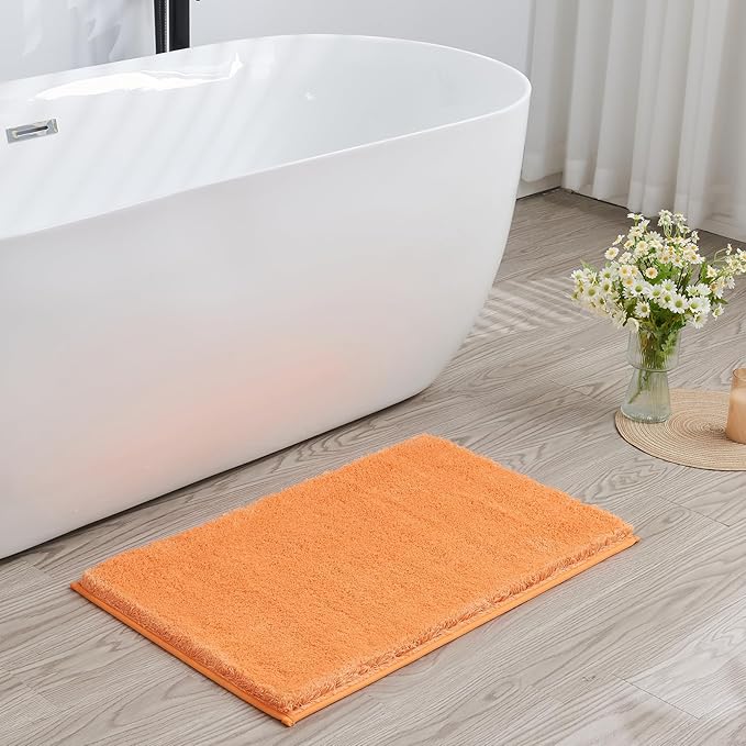 Douceur Orange Bathroom Rugs Non Slip, Super Soft Microfiber Bath Mats Washable, Fluffy Absorbent Bath Rugs for Bathroom, Quick Dry Shower Mat, 32" x 20"