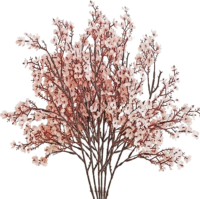 Mandy's Light Pink Artificial Baby’s Breath Flowers 6 Bundles Silk Gypsophila with Bendable Stems for Fall Centerpiece Wedding Decor and Table Arrangements