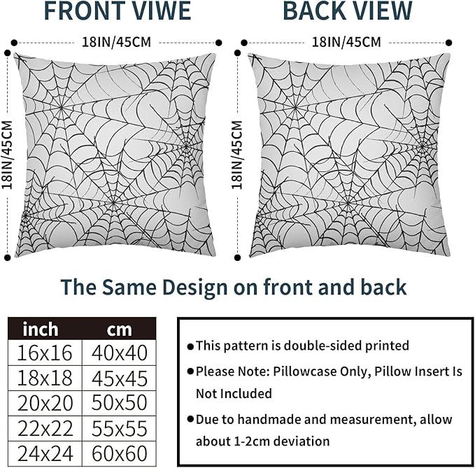 Halloween Spiderweb Pillow Covers 24x24 Set of 2 White Black Web Outdoor Decorative Throw Pillows Halloween Scary Themed Farmhouse Pillowcases Linen Cushion Case Decor for Home Sofa Couch Bed