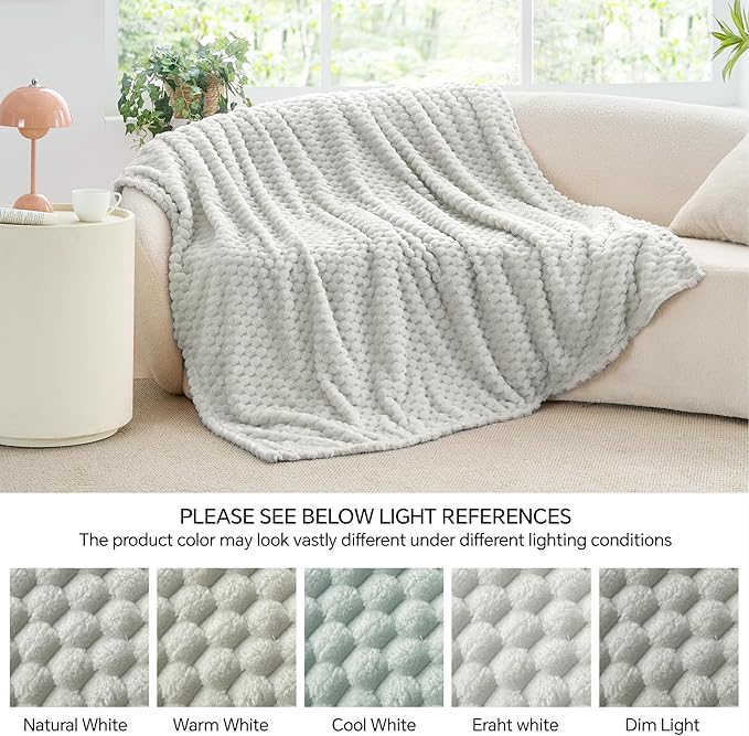 BEDELITE Fleece Blanket Twin for Bed Couch, 3D Jacquard Decorative Light Grey Throw Blanket, Soft and Cozy Warm Plush Fuzzy Blanket All Seasons Suitable, 60x80Inches