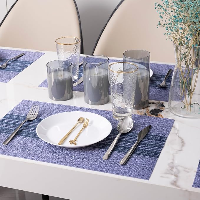 Winknowl Placemats, Set of 8 Heat Resistant Stain Resistant Woven Vinyl Insulation Place mats, Durable Washable Elegant Table Mats for Dining (Purple)