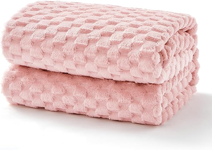 EXQ Home Fleece Throw Blanket for Couch or Bed - 3D Imitation Turtle Shell Jacquard Decorative Blankets - Cozy Soft Lightweight Fuzzy Flannel Blanket Suitable for All Seasons(50"×60",Pink)