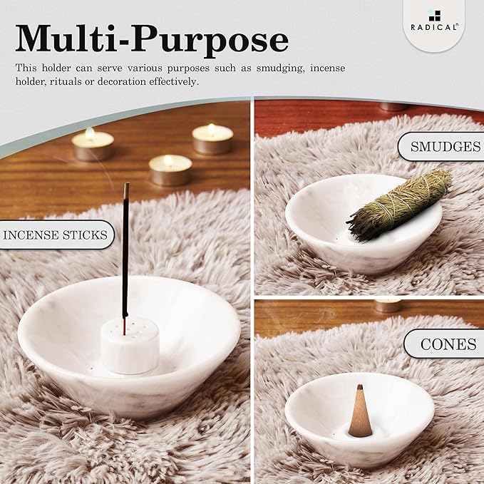 Radicaln Marble Incense Holder 5.5" Inches White Handmade Aesthetic Room Decor & Apartment Essential, Aromatherapy Holder for Incense Sticks, palo Santo Stick for Incense Burner