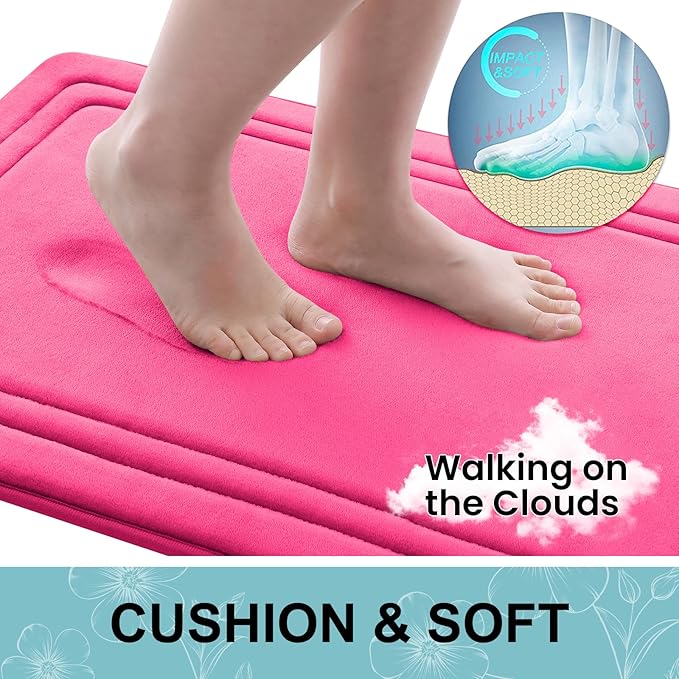 Grandaily Memory Foam Bath Mat Rug 30x20, Ultra Soft, Non-Slip and Absorbent Bathroom Rugs, Machine Wash Dry, Comfortable Bath Carpet for Bathroom Floor, Tub and Shower, Deep Pink
