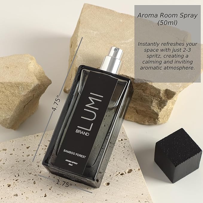 Luxury Aroma Set | Scented Reed Diffuser (200ml), Scented Wood Wick Soy Candle (200g), Aroma Room Spray (50ml), Includes Dried Flowers, 8 Reed Sticks - Home Fragrance Gift Set (Bamboo Forest)