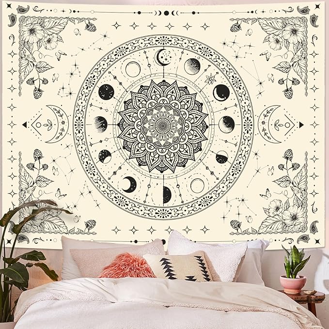 Lunerfex Mandala Moon Tapestry Boho Tapestry for Bedroom Black and White Tapestries Wall Hanging Living Room Wall Art and Home Decor 70x90