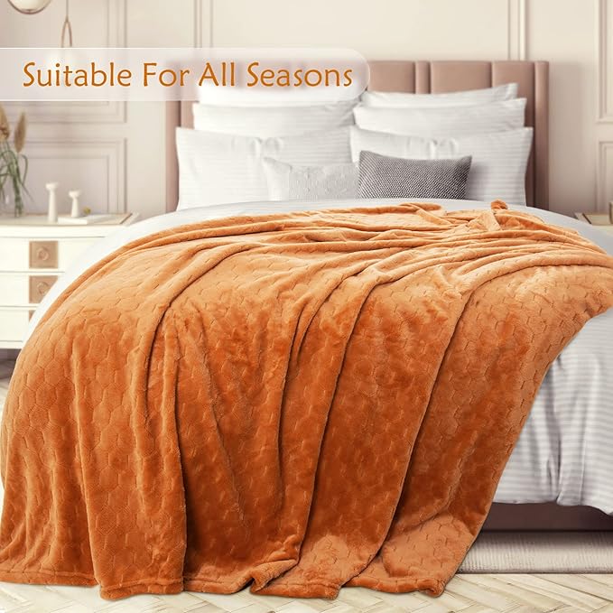 TOONOW Fleece Blanket Textured Fuzzy Plush Throw Blanket Twin Size 60" x 80", Super Soft Fluffy Bed Blanket Geometric Pattern Comfy Microfiber Flannel Blankets for Couch, Bed, Sofa,Pumpkin