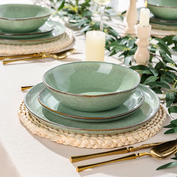 AmorArc Ceramic Dinnerware Sets,Handmade Reactive Glaze Stoneware Plates and Bowls Set,Highly Chip and Crack Resistant | Dishwasher & Microwave Safe Dishes Set,Service for 4 (12pc)