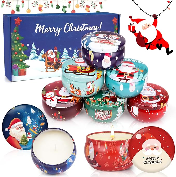 Christmas Gifts Set, 8 Pack Christmas Scented Candles Set, Bulk Stocking Stuffers for Coworkers Adults Women, Small Aromatherapy Candles Gift Baskets for Birthday Christmas Decoration Holiday Gift