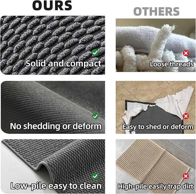 Small Bathroom Rugs, Non Slip Washable Bath Rugs Super Absorbent Bathroom Rug Thin Quick Dry Low Pile Bath Mats, Dark Grey 12"x12"
