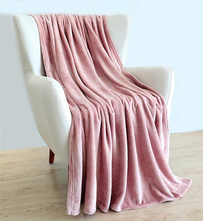 TASTHROW Large Flannel Fleece Throw Blanket, 50×70 Inch - Cozy Lightweight Thick Blanket - All Seasons Suitable for Women, Men and Kids (Two Pack, Pink)