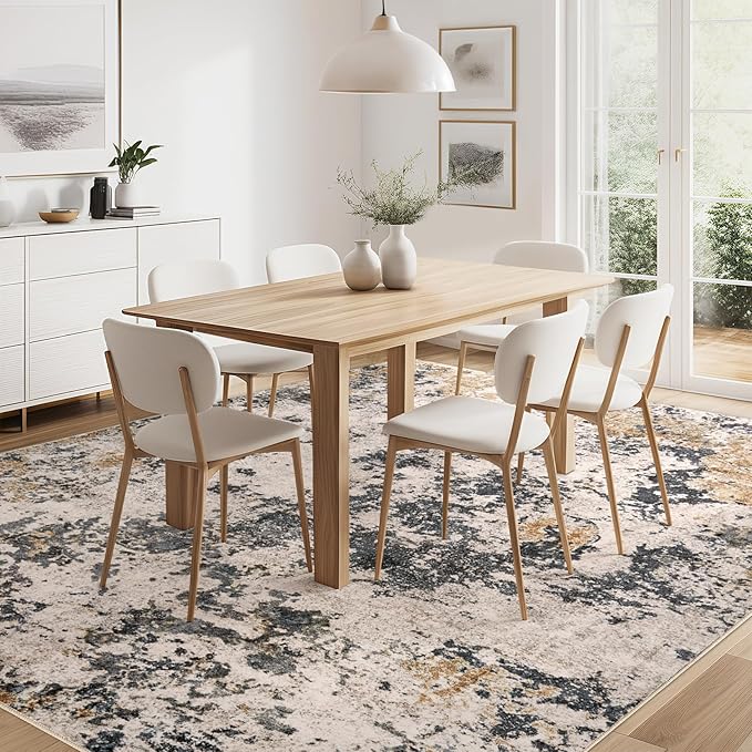 Area Rugs for Living Room: 10x12 Abstract Washable Rug Large Soft Stain Resistant Non-Slip Backing for Bedroom Dining Room Indoor Home Office Carpet for Kids Pet Friendly Families - Grey Gold