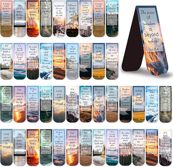 50 Pack Bookmark Christian Magnetic Bookmarks for Women Men Bible Verse Book Marker Book Lovers Page Markers for Teachers Students Reading School Office Home, Printing on 2 Side