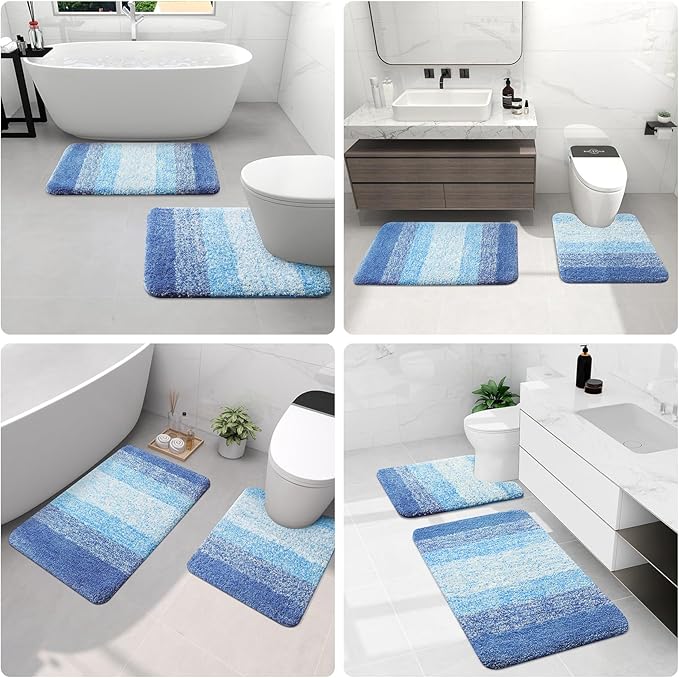 Arotive Microfiber Bathroom Rugs, Shaggy Soft and Absorbent Bath Rug, Non-Slip, Thick Plush Machine Washable Dry Bath Mats for Bathroom, Tub and Shower, 59x24, Light Royal Blue