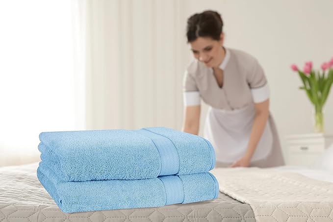 GLAMBURG 700 GSM Premium Cotton 2-Pack Oversized Extra Large Bath Sheet Set - 100% Combed Cotton - 2 Bath Sheets 35x70 - Luxury Hotel & Spa Quality - Durable Ultra Soft Highly Absorbent - Sky Blue