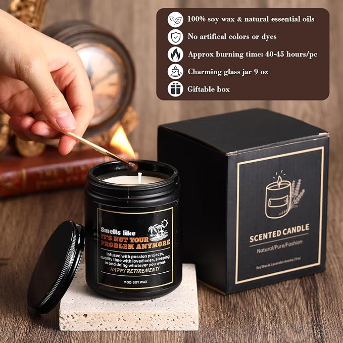Retirement Gifts: Funny Scented Candle & Keychain for Men, Women, Coworkers & Family