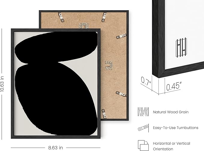 HAUS AND HUES Black Abstract Painting Aesthetic Wall Art- Set of 6 Modern Abstract Wall Art, Black and Gray One Line Abstract Art, Geometric Print Wall Art, Minimalist Wall Art (Black Frame, 8x10)