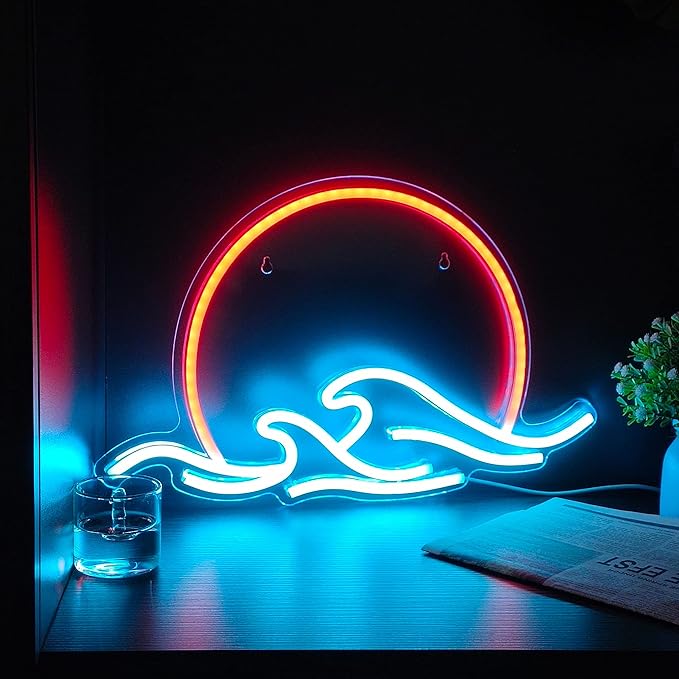 Sunset with Waves Neon Sign LED Sunrise Neon Light for Bedroom Wall Decor Anime Wave Neon Signs LED Sunset Light Sign (Sunset)