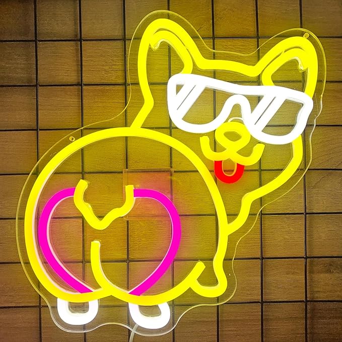 Corgi Neon Sign Corgi Decor Dog Neon Sign for Wall Decor Led Neon Light Sign Dimmable Cute Corgi Butt Neon Sign Animal Neon Light Up Sign for Bedroom Pet Shop Home Corgi Lover Gifts Cinsyarn, coloful