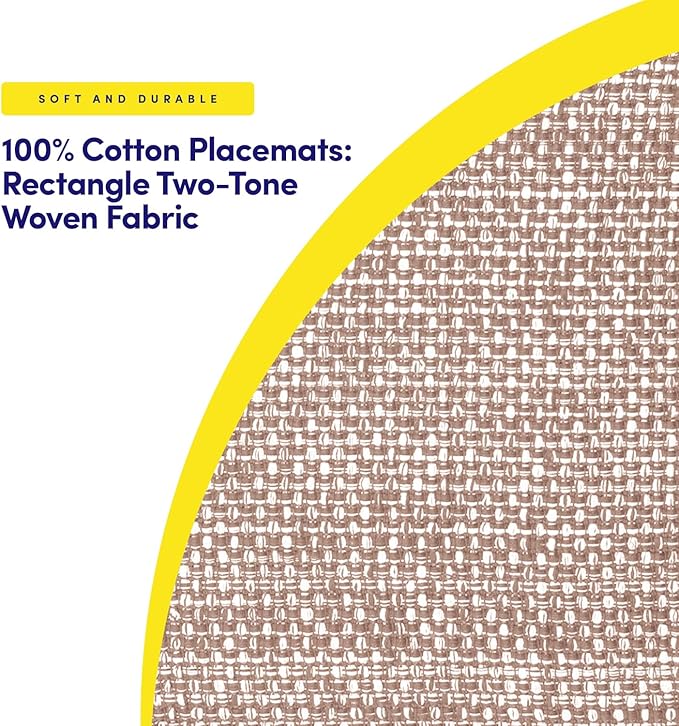 Sweet Home Collection 100% Cotton Placemats for Dining Room Rectangle Two Tone Woven Fabric 13" x 19" Soft Durable Table Mat Set, Set of 6, Taupe