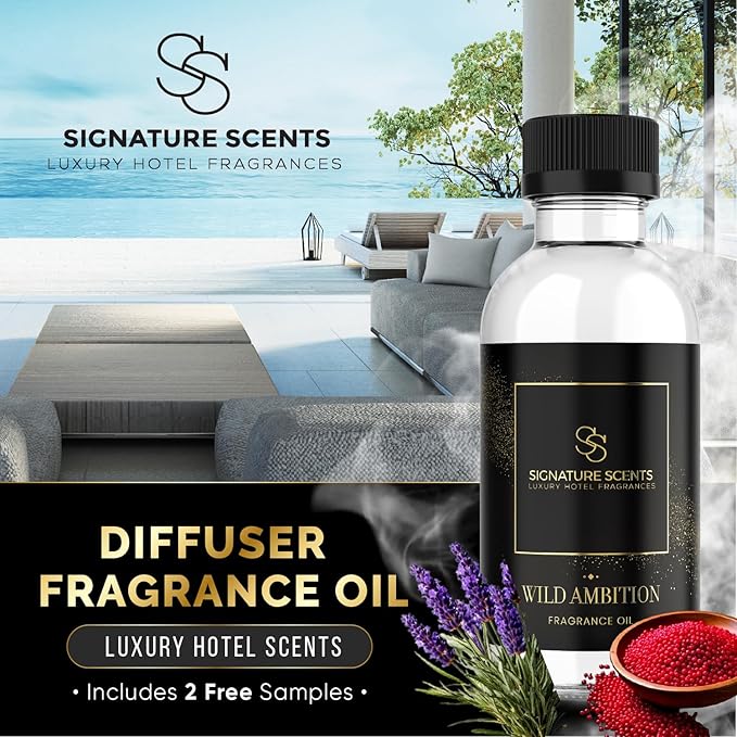 Luxury Hotel Diffuser Oil for Hotels and Homes - Aromatherapy Oils for use with an Essential Oil Diffuser at Home - Fragrance-Scent Diffuser Oil Blend (Wild Ambition) 4.05fl oz (120ml)