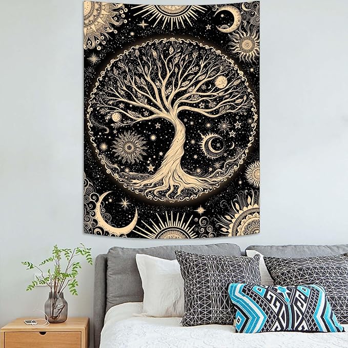Lunerfex Tree of Life Tapestry Starry Sky Wall Tapestry, Vintage Tapestries for Bedroom Ceiling Tapestries Wall Hanging for Bedroom Living Room Wall Decor Tree-3 36"x48"